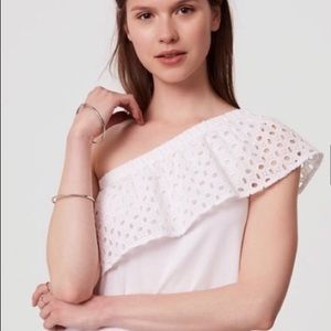 NWT Loft One shoulder cotton top with eyelet trim